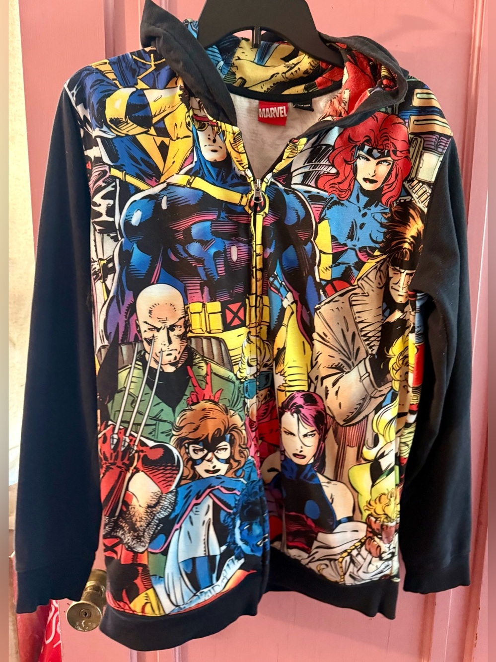 Marvel Comic-Print Zip Hoodie in Red, Blue, Yellow and Black